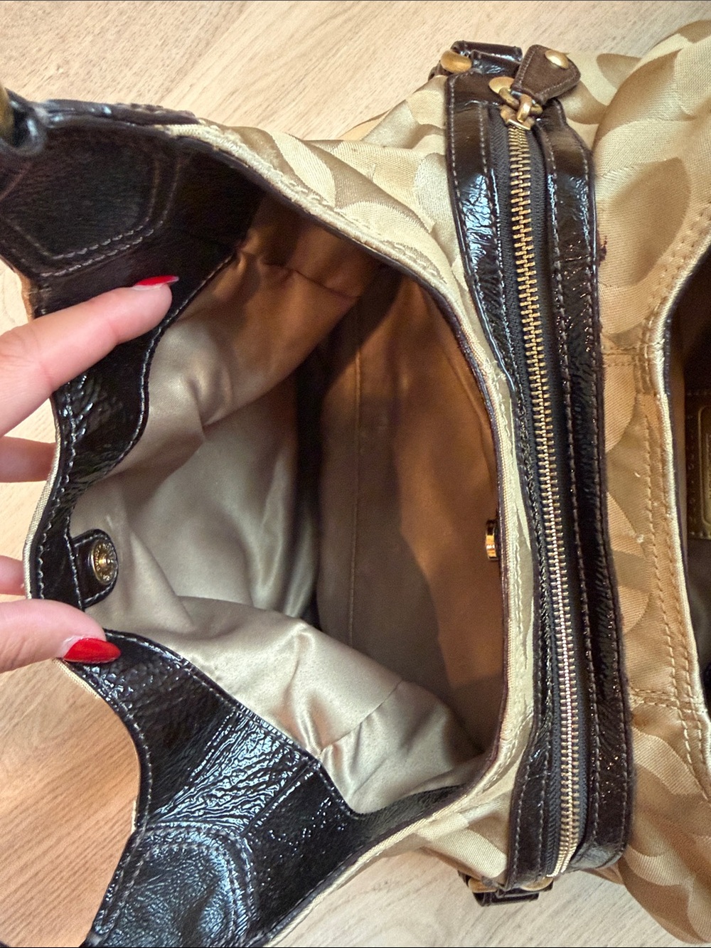 Coach Tan Signature Canvas Shoulder Bag with Dark Brown Trim - Picture 8 of 8